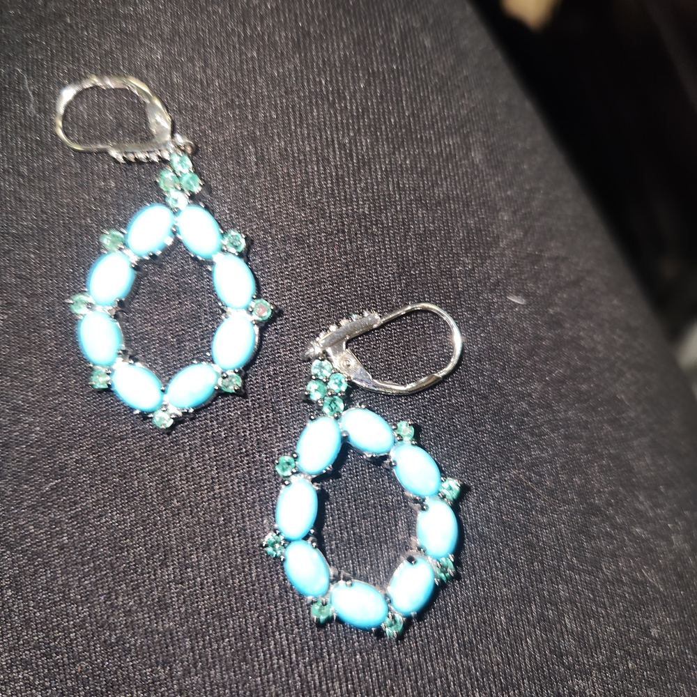 Turquoise Teardrop Hoop Earrings - Unbranded